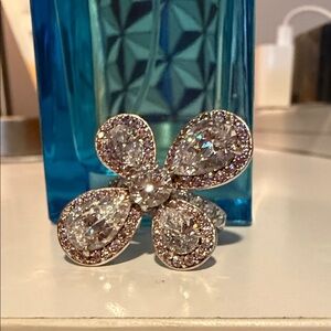 Elegant Pink and White CZ Flower Ring